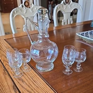 Elegant Glass Decanter Set with glass etching Accents